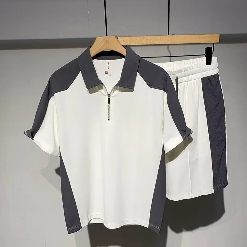 Summer Men's Loose POLO Shirt And Shorts Two-piece