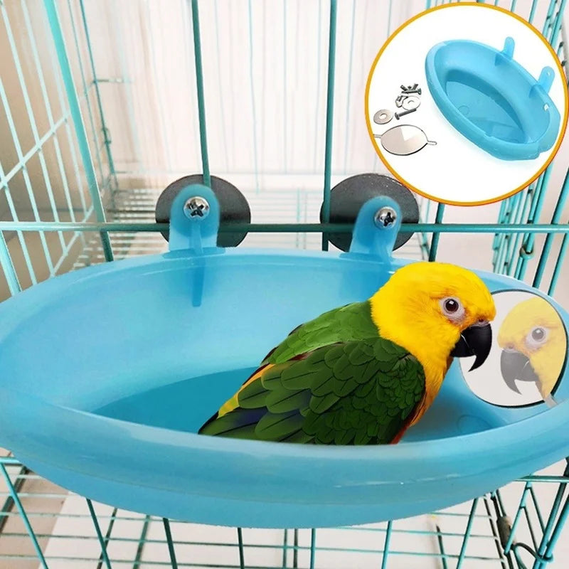 Pet Bird Bath Cage with Mirror, Parrot Bathtub,