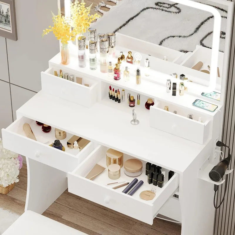 LIKIMIO Vanity Desk with LED Lighted Mirror &