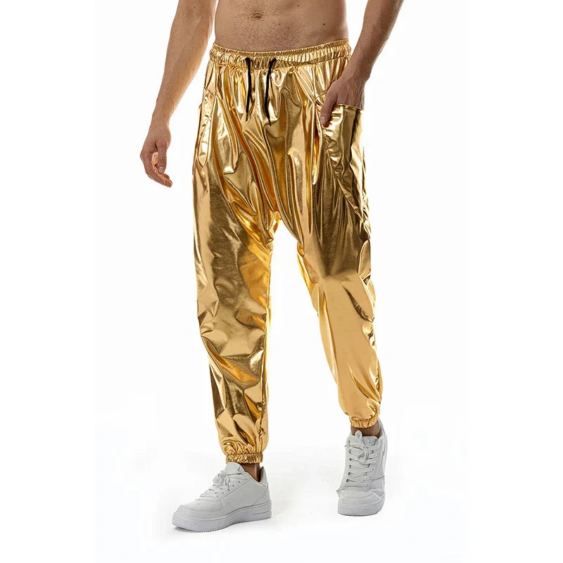 Fashion Shiny Gold Metallic Jogger Sweatpants Hip Hop