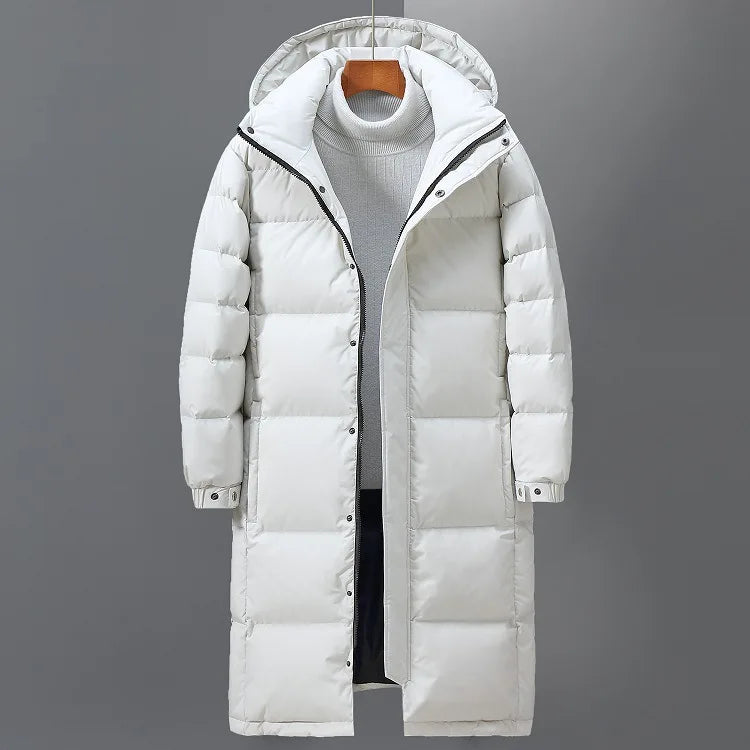 Men Winter Long Duck Down Coats Hooded Casual