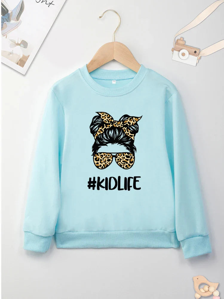 Creativity Print #Kidlife Letters Pint Girls Sweatshirts Four