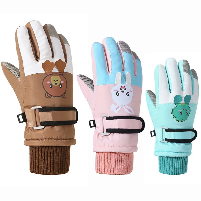 Cartoon Kids Gloves Thickened Warm Winter Ski FiveFinger