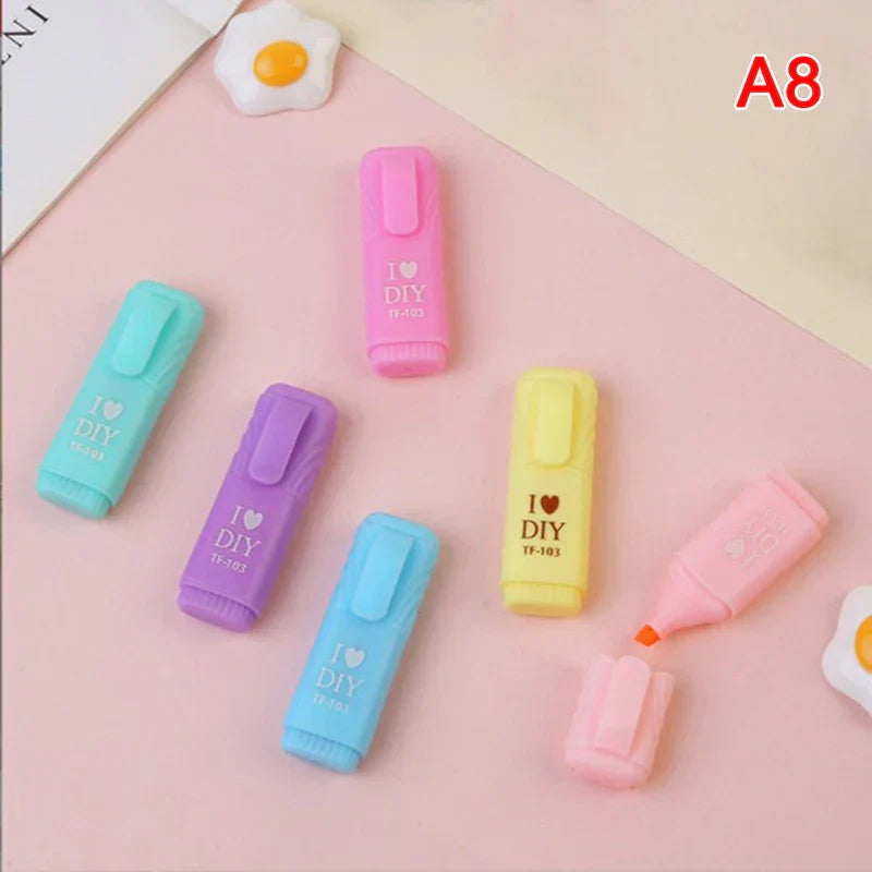 6Pcs/Lot Cute Cartoon Cat Highlighters School Office Stationery