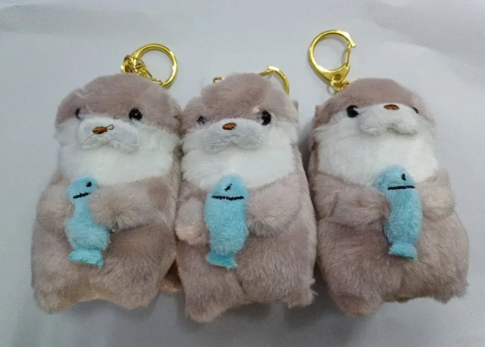 Cute Otters Holding Fish Plushie Keyrings Lightweight Hanging