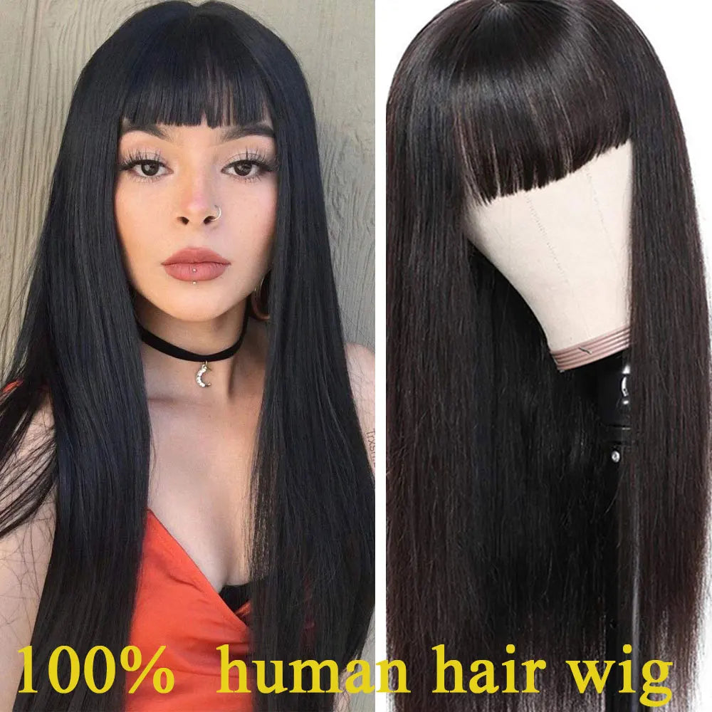100% Human Hair Wigs Straight Hair With Bang