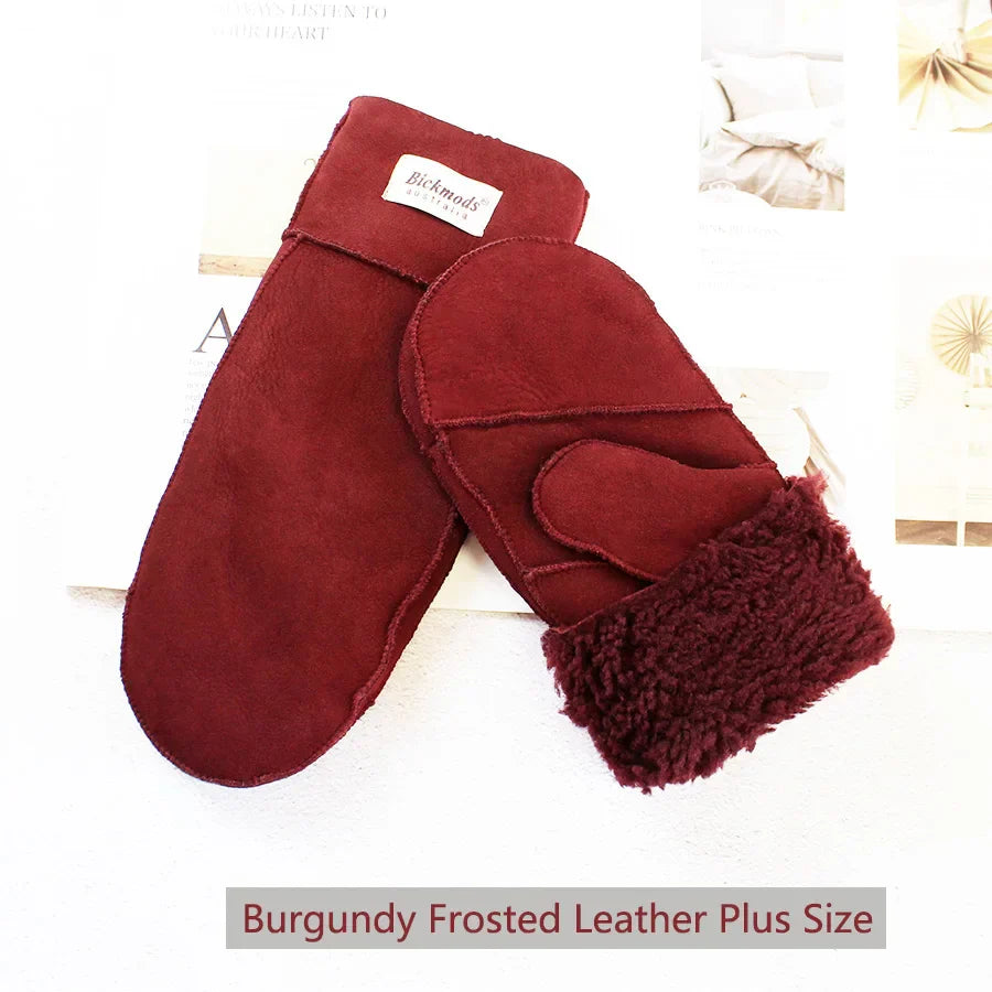 Sheepskin Fur Mittens Women's Leather Wool Color Winter