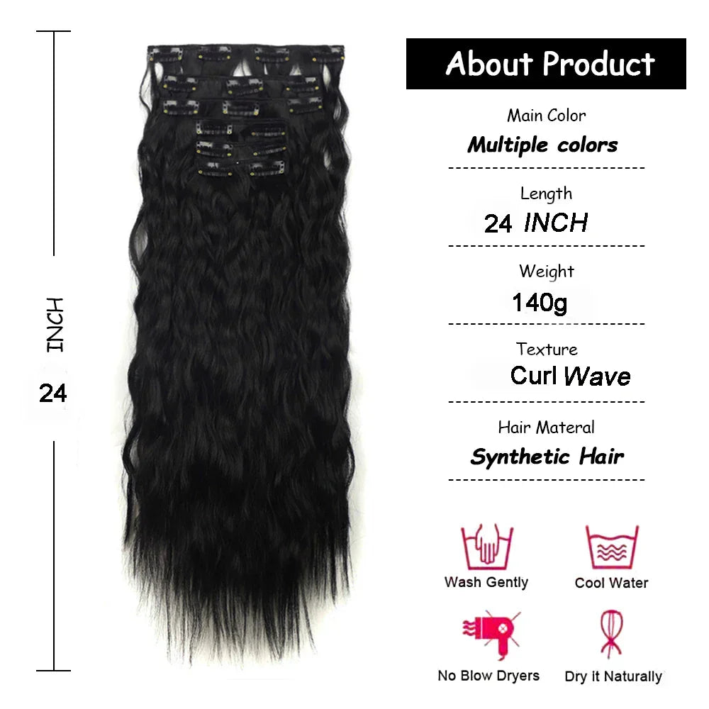 Long Curl Wave Clip In Hair Extensions 6Pcs/Set