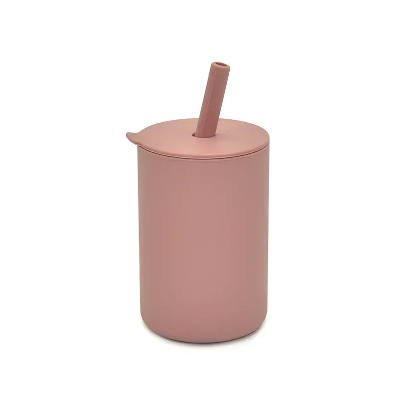 Baby Silicone Feeding Training Cutlery Liquid Straw Cup