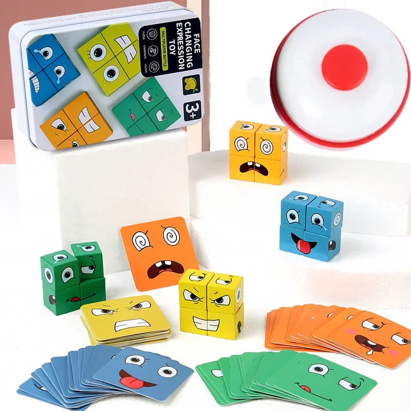 Wooden Face Changing Cube Toys Building Blocks Cartoon