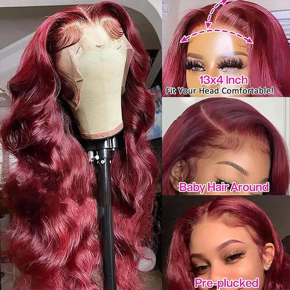 99j Burgundy Lace Front Human Hair Wig 13x4