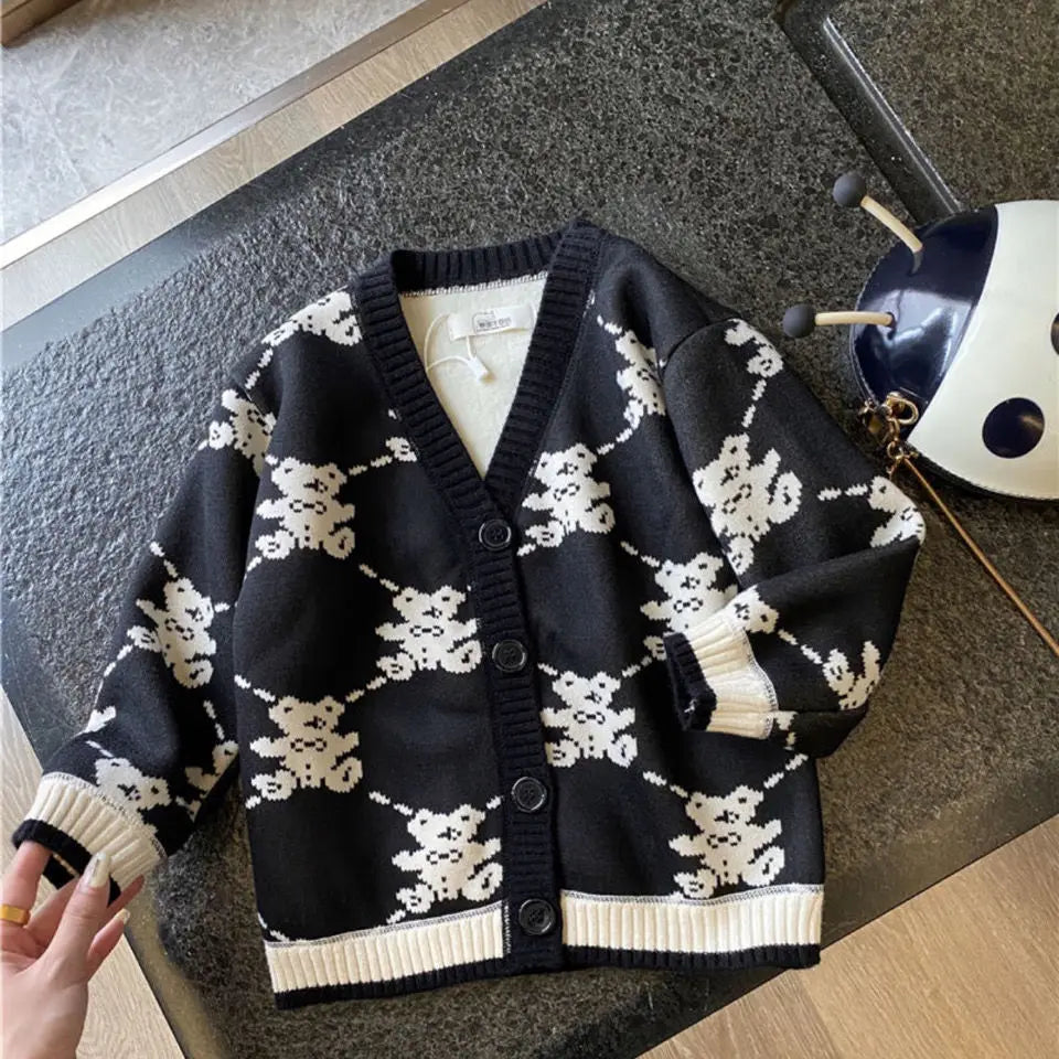 2022 Autumn Winter Girls Boys Fleece Knitting Sweaters