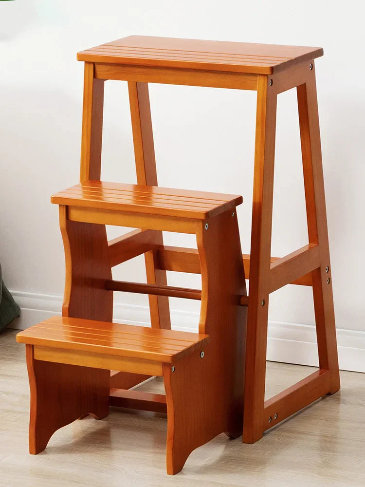 MOMO Solid Wood Folding Step Stool Home Three-step