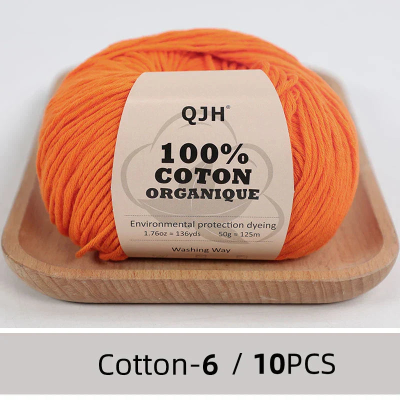 QJH 10PCS 100% Organic Cotton Yarn Pure/Mixed Color