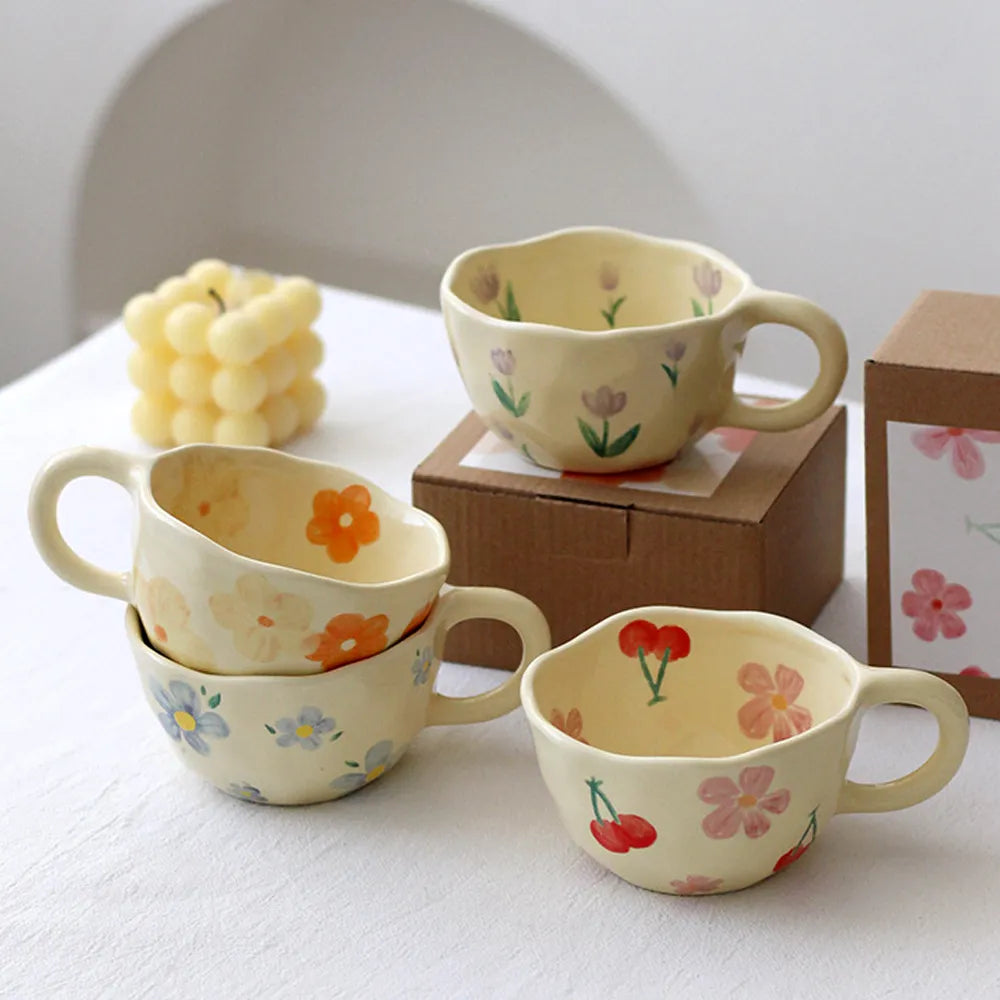 Ceramic Mugs Coffee Cups Hand Pinched Irregular Flower