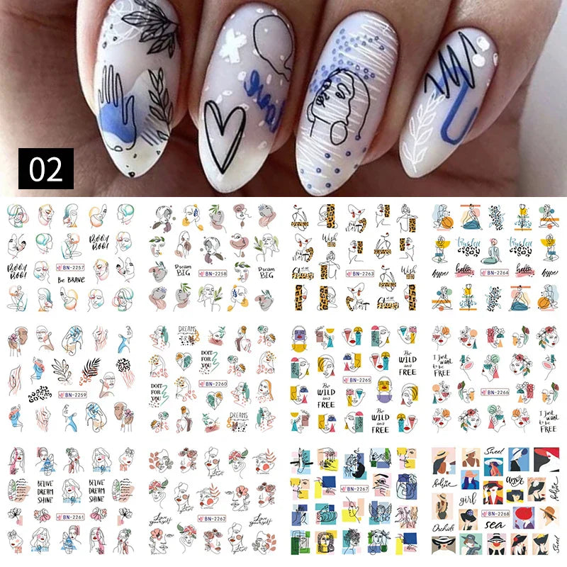 12 Designs Nail Stickers Set Mixed Floral Geometric