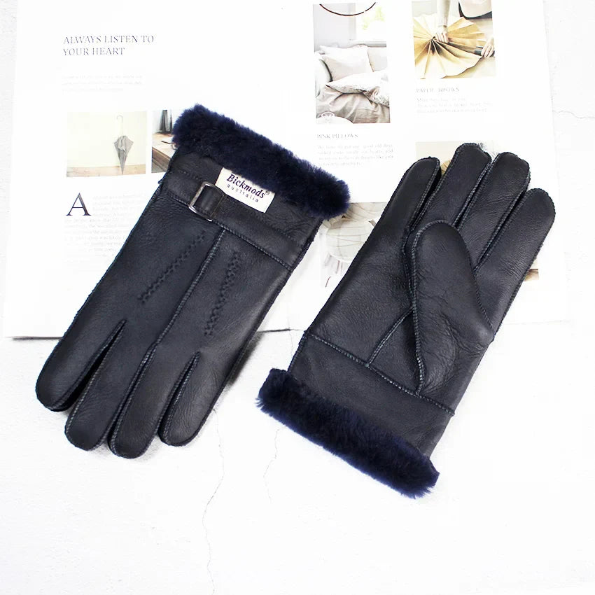 Sheepskin Fur Gloves Men's Thick Winter Warm Large