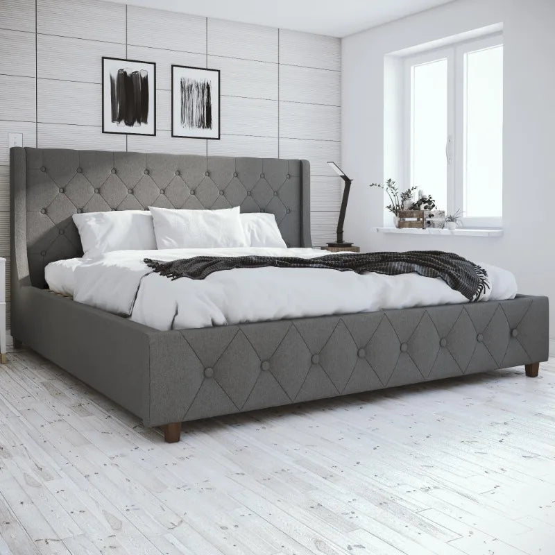 Mercer Upholstered Bed, King Gray Linen muebles de