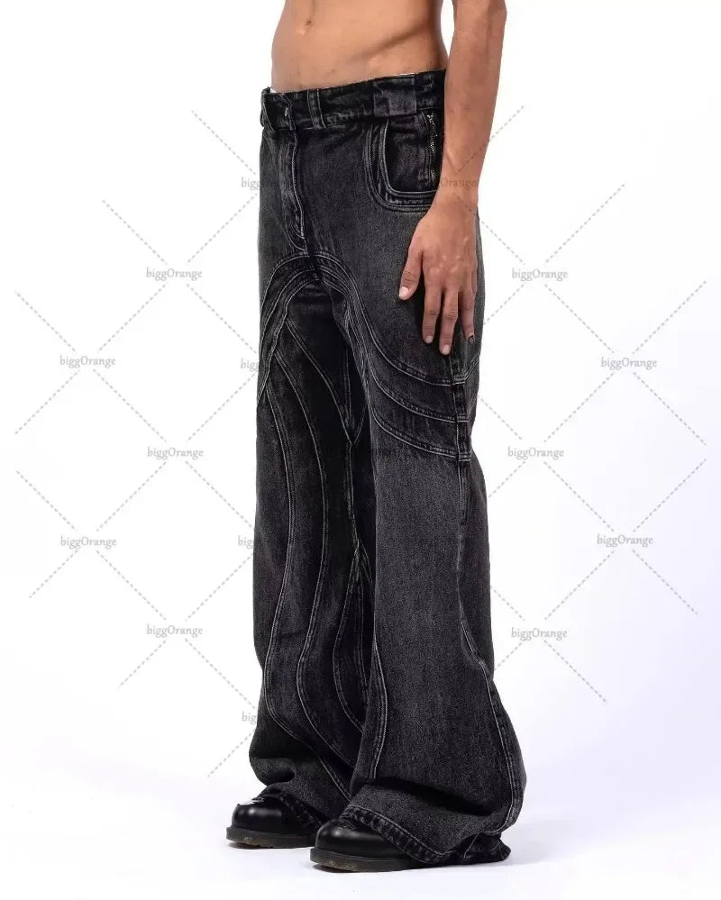 European and American Fashionable High-waisted Trousers Raw Edge