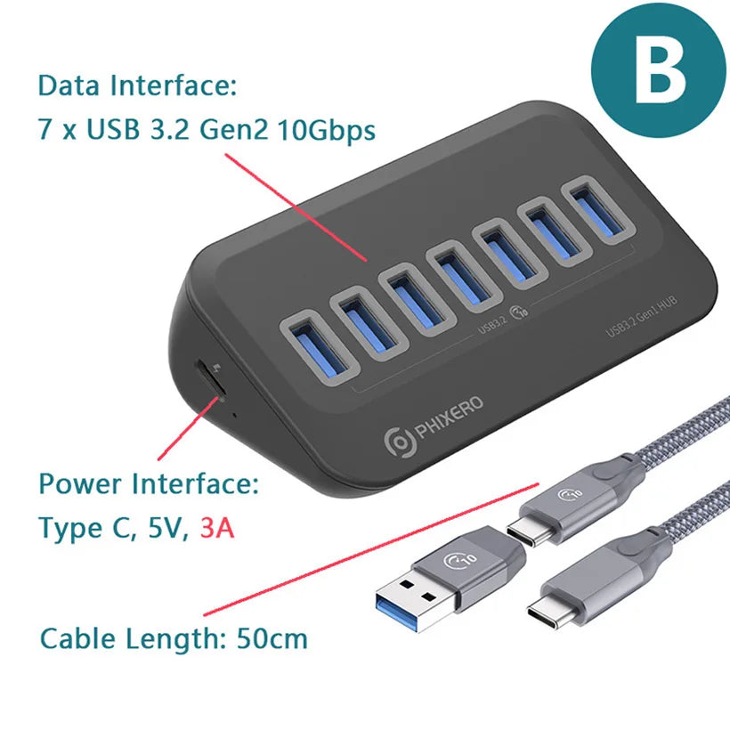 PHIXERO USB 3.2 Docking Station Hub 10Gbps Splitter