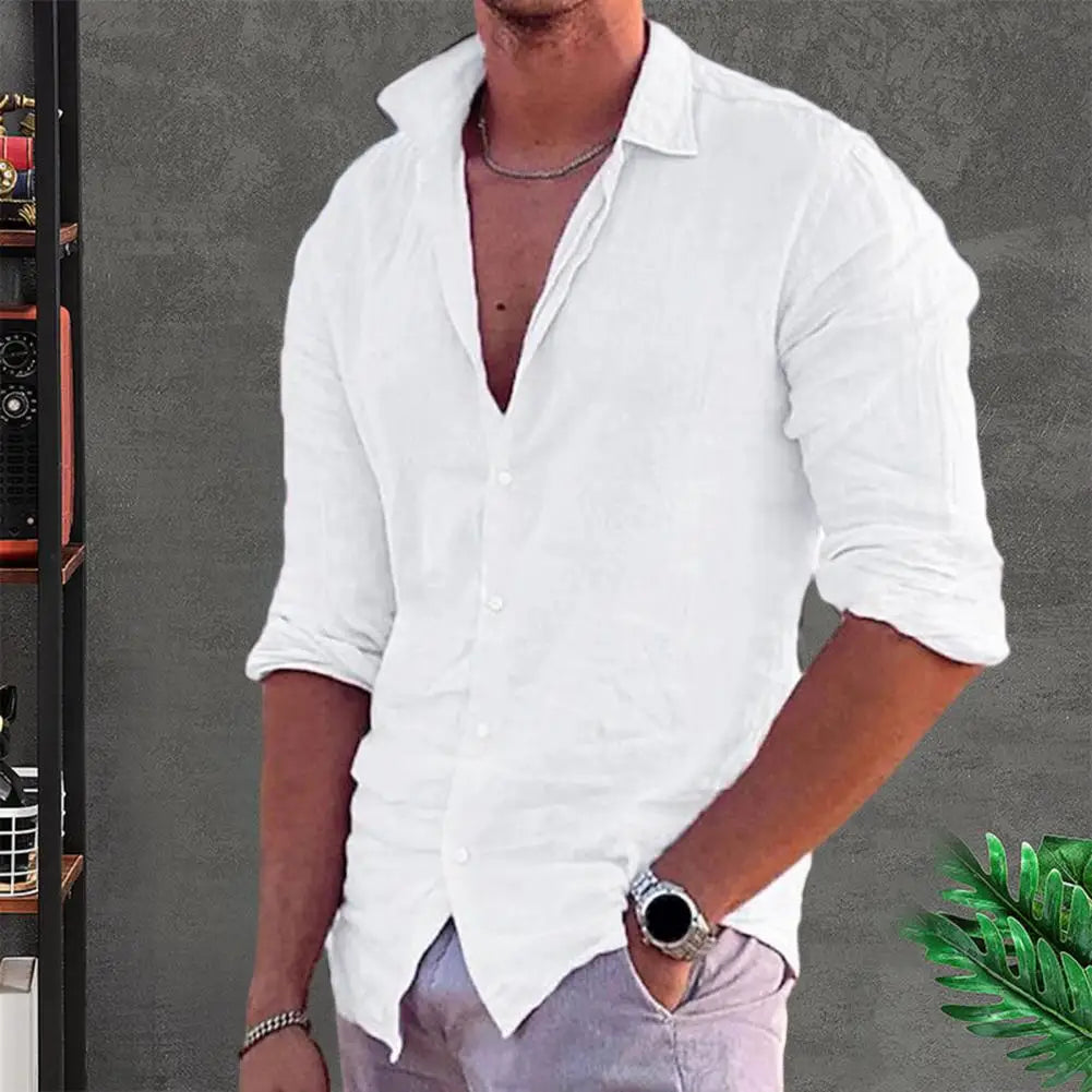Cotton Linen 2023 Summer New Men's Solid Color