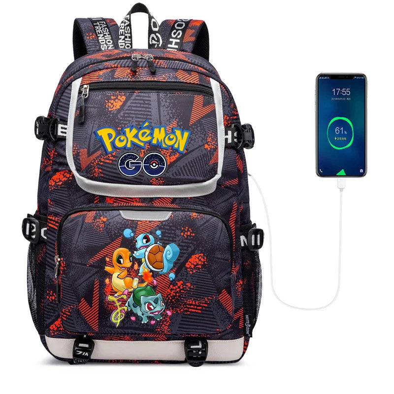 Pokemon Squirtle Cartoon School Bag USB Charging Large