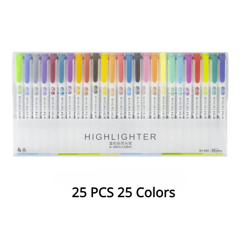 5/15/25 Colors Double Headed Highlighter Pen Set Fluorescent