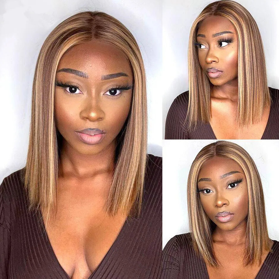 Highlight Straight Short Bob Wig 13x4 HD Transparent
