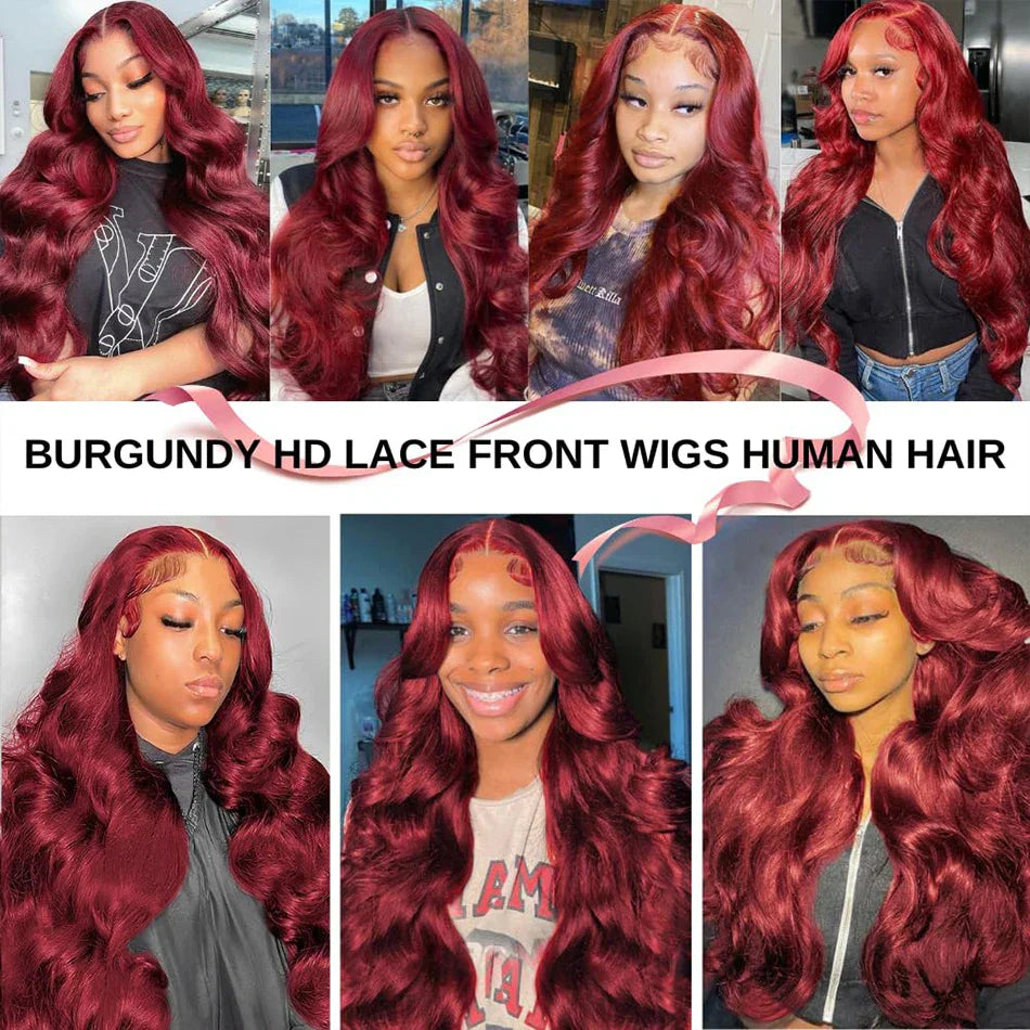 99j Burgundy Lace Front Human Hair Wig 13x4