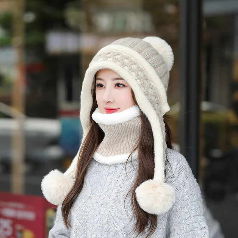 New Knitted Hat Thick Warm Earflap Hats Scarf