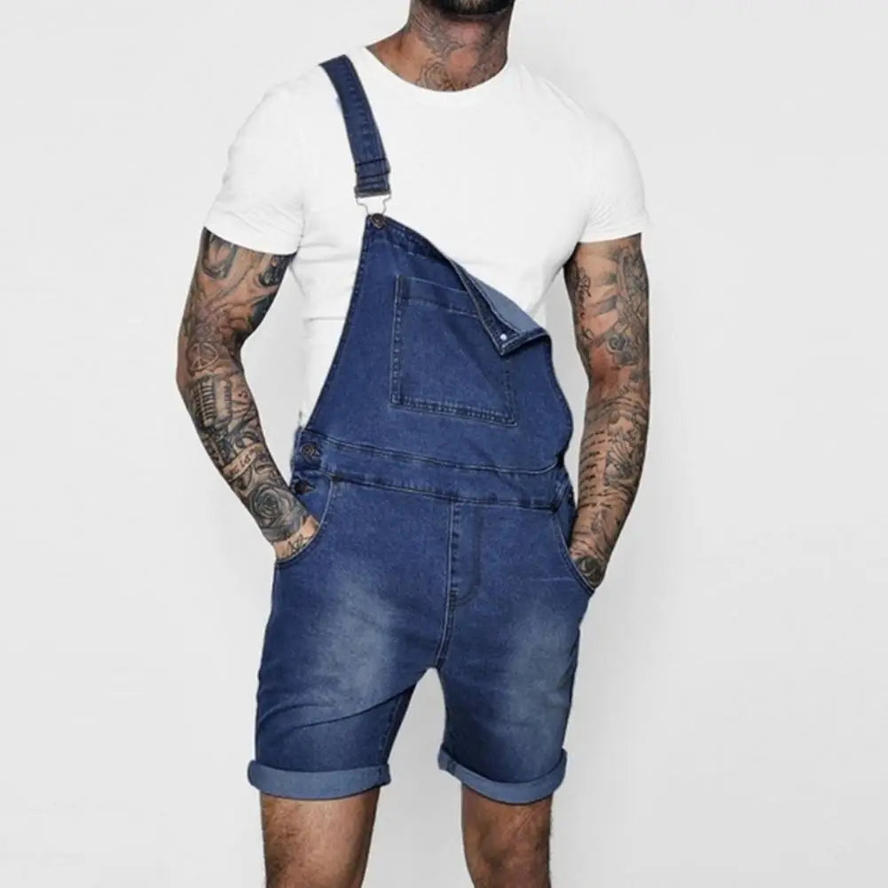 Pink Denim Overall Shorts for Men Fashion Hip