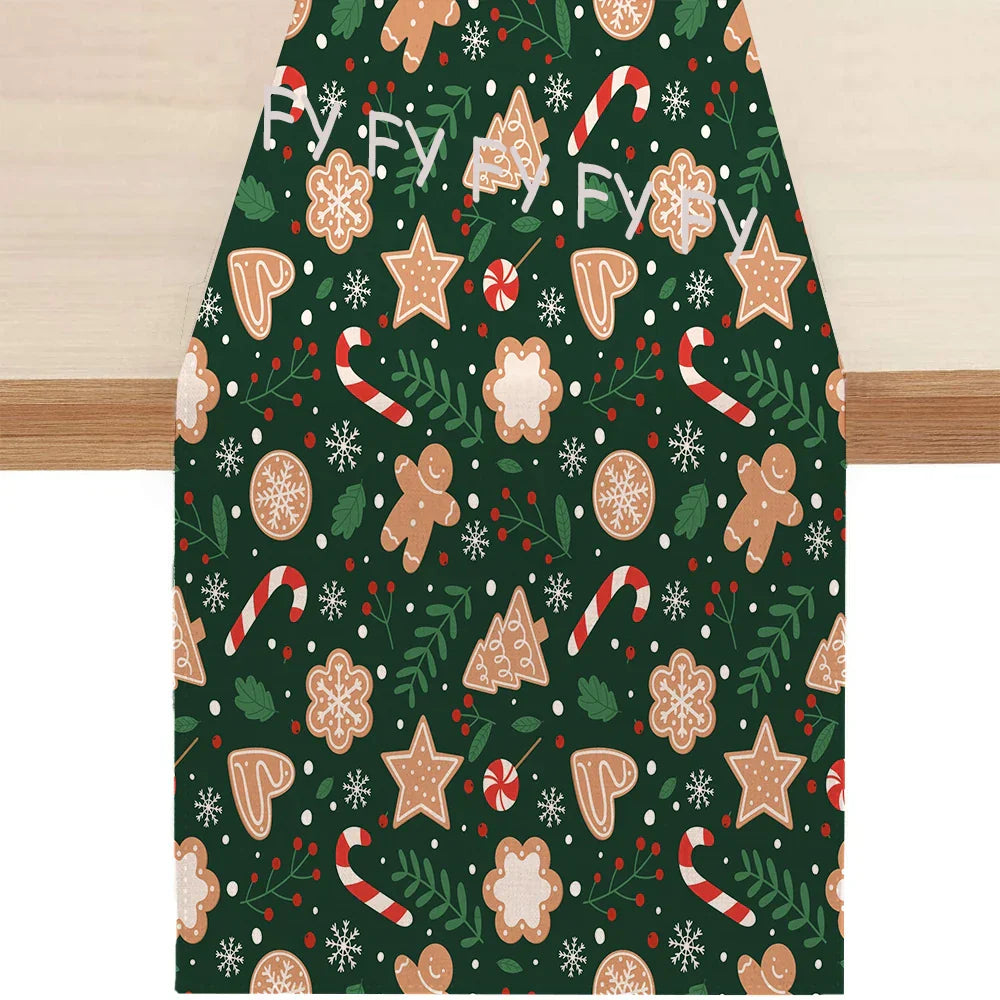 Christmas Gingerbread Man Table Runner Snowflake Home Kitchen