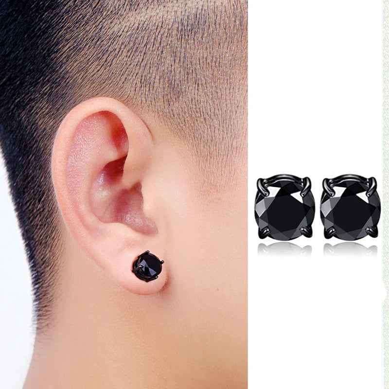 Stainless Steel Magnetic Stud Earrings Men Women Black