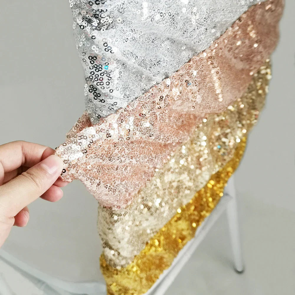 10/50pcs Gold Sequin Chair Sashes Sliver Party Chair