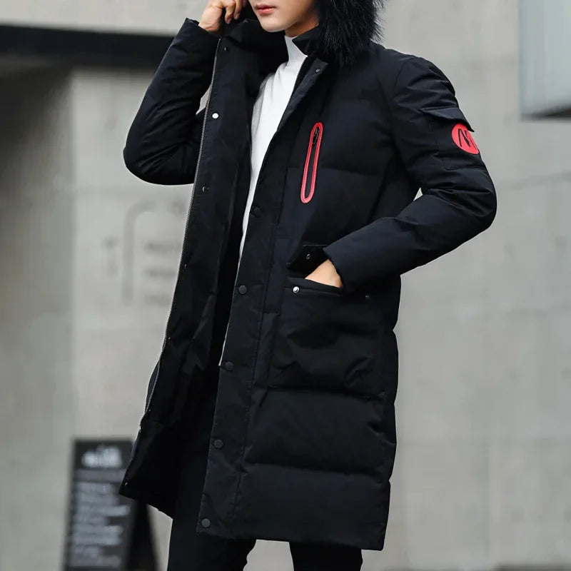 Winter Thick Warm Parka Men Hooded Jacket Mid-length