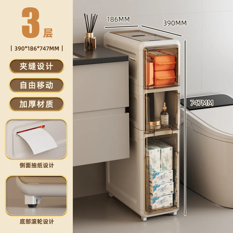 Multi-layer Bathroom Storage Cabinet Refrigerator Seam Organizer Drawers