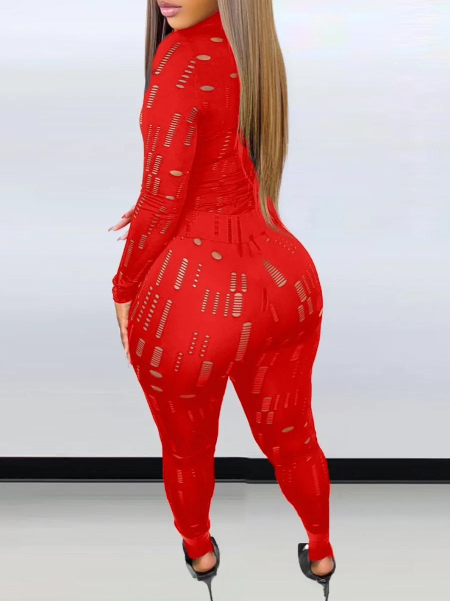 LW SXY Plus Size Turtleneck Pierced Skinny Pants