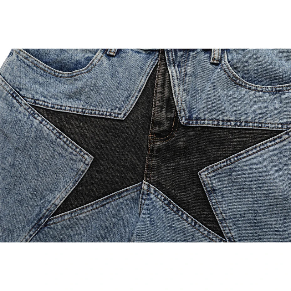 Streetwear Harajuku Denim Shorts 2023 New Men Patchwork