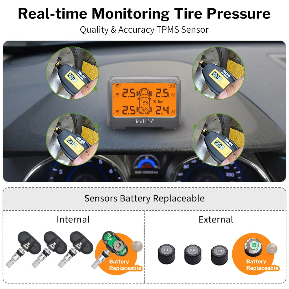 Deelife Solar TPMS Car Tire Pressure Monitoring System