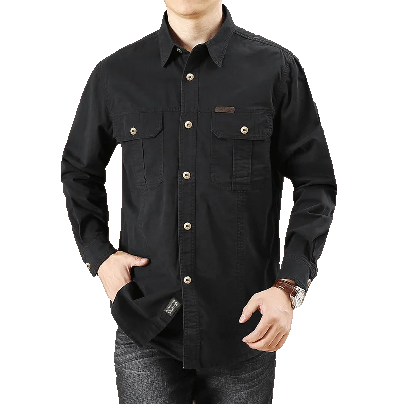 Men's Clothing Military Tactical Shirts Multi-Pockets Work Cargo