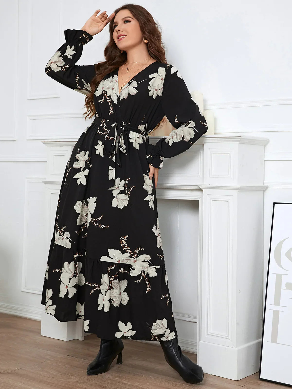 Plus Size Summer Women Dress Wraped V Neck