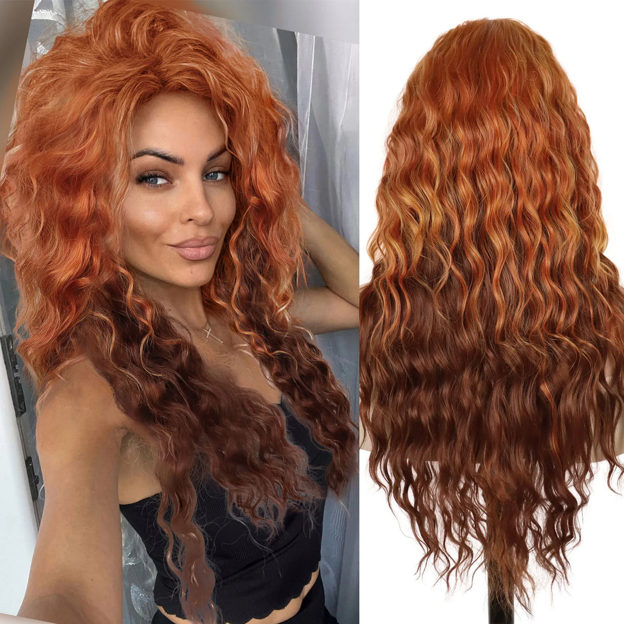 GNIMEGIL Synthetic Long Wave Wig for Woman Natural