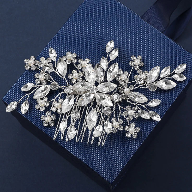 Silver Color Flower Hair Comb Clip Girls Handmade