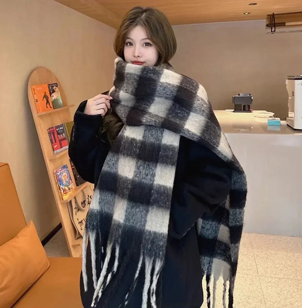 Luxury Plaid Scarf Winter Warm Cashmere Women Long