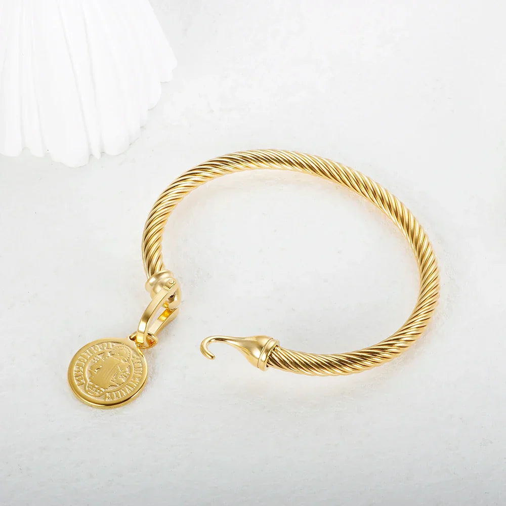 Saint Benedict Medal Charm Bracelet Stainless Steel Wire