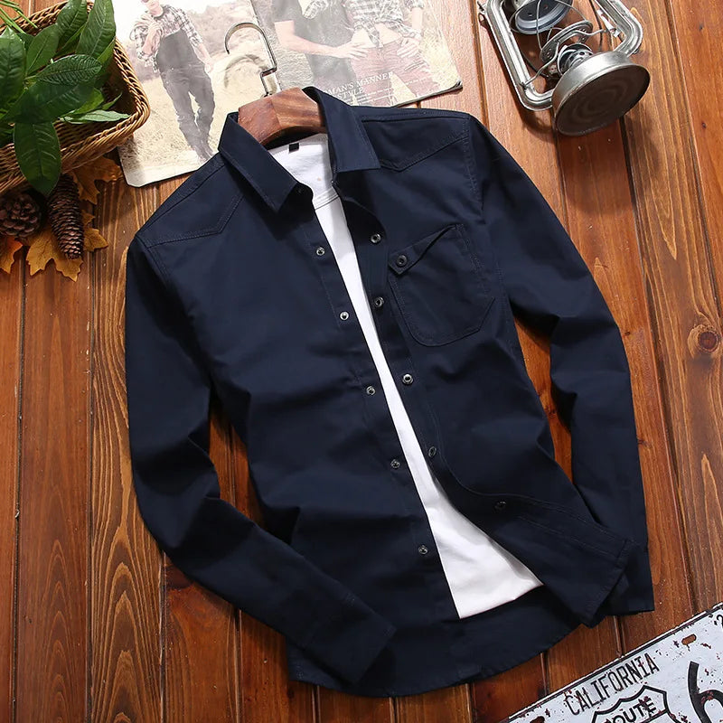 Men's Shirts Military Casual Shirt Cotton Khaki Retro