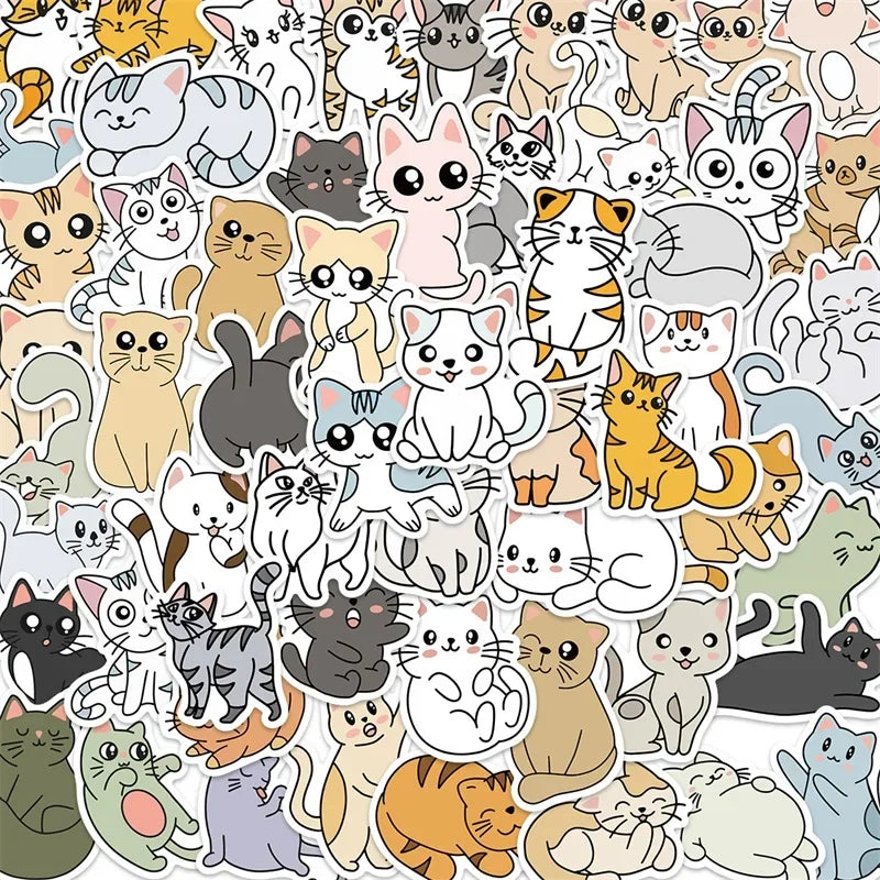103064PCS Kawaii Winter Yellow Cat Sticky Graffiti Sticker