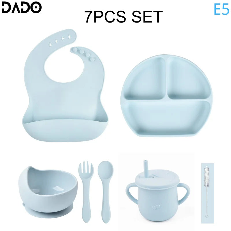 Baby Feeding Set Silicone Suction Bowls Divided Plates