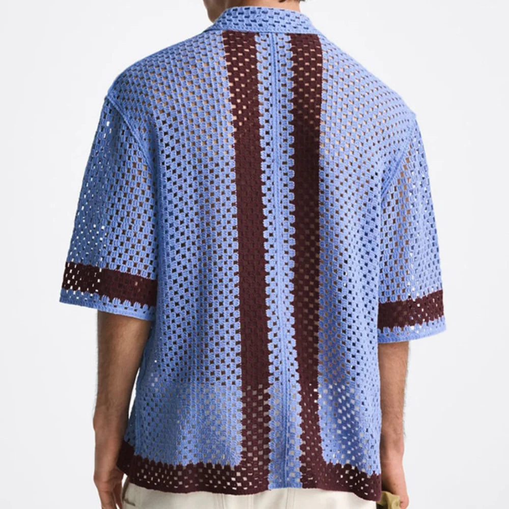Men's Drop Shoulder Long Sleeve Knit Cardigan Crochet