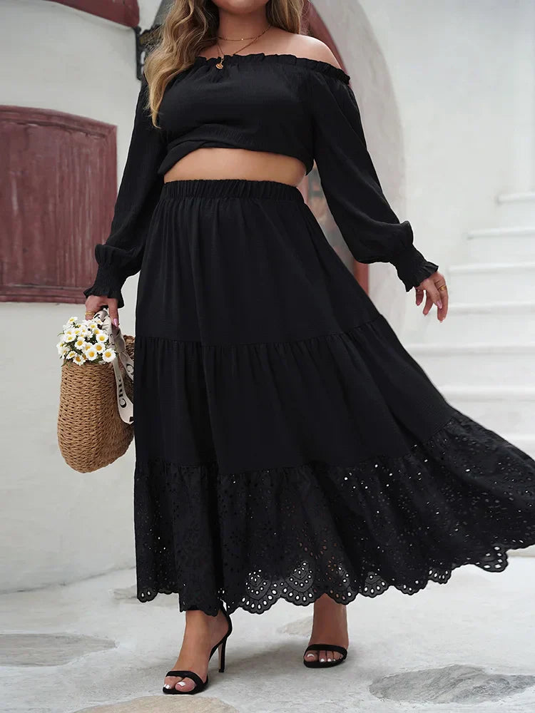 GIBSIE Plus Size Hollow out Scallop Hem Ruffled